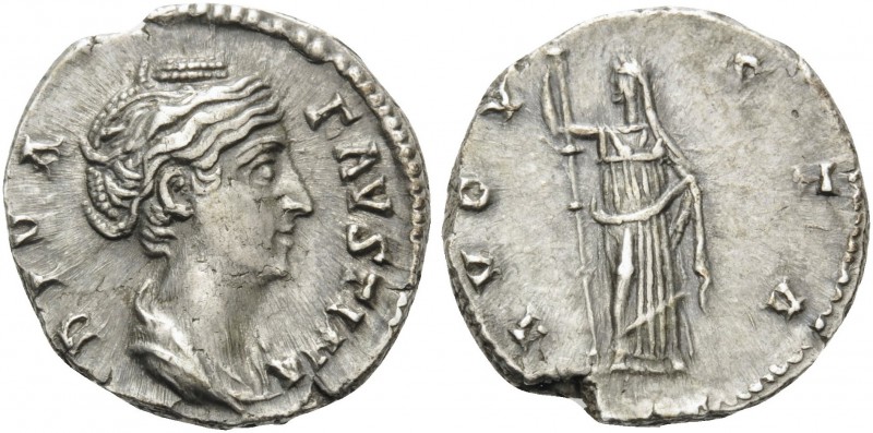 Diva Faustina Senior, died 140/1. Denarius (Silver, 18 mm, 3.75 g, 6 h), struck ...