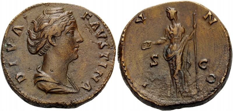 Diva Faustina Senior, died 140/1. Sestertius (Orichalcum, 31 mm, 26.72 g, 12 h),...