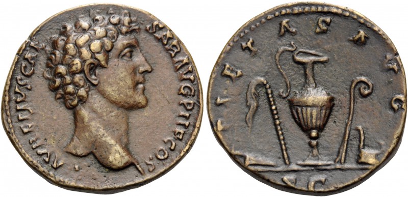 Marcus Aurelius, as Caesar, 139-161. Sestertius (Orichalcum, 30 mm, 23.34 g, 11 ...
