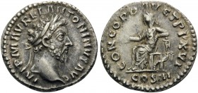 Marcus Aurelius, 161-180. Denarius (Silver, 17 mm, 3.37 g, 1 h), Rome, 162. IMP M AVREL ANTONINVS AVG Laureate head of Marcus Aurelius to right. Rev. ...