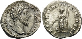 Marcus Aurelius, 161-180. Denarius (Silver, 18 mm, 3.83 g, 6 h), Rome, December 166 - December 167. M ANTONINVS AVG ARM PARTH MAX Laureate head of Mar...