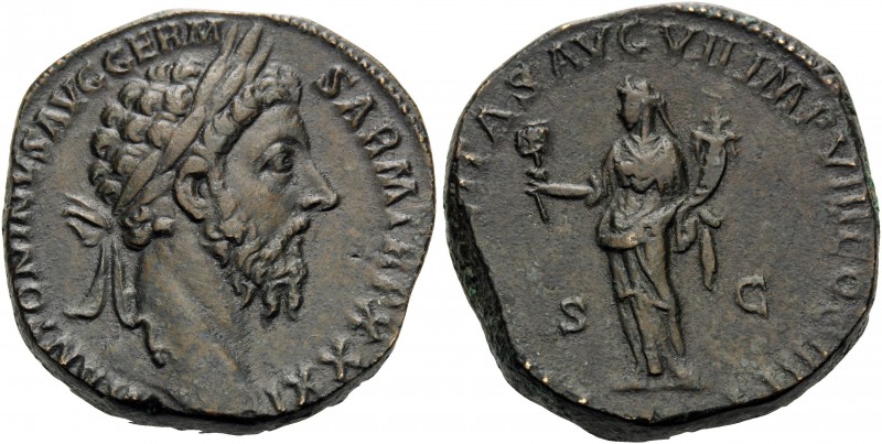 Marcus Aurelius, 161-180. Sestertius (Orichalcum, 28 mm, 24.64 g, 12 h), Rome, 1...