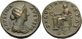 Faustina Junior, Augusta, 147-175. Sestertius (Orichalcum, 32 mm, 24.00 g, 11 h), struck under Marcus Aurelius, Rome, 161-164. FAVSTINA AVGVSTA Diadem...