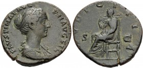 Faustina Junior, Augusta, 147-175. Sestertius (Orichalcum, 31 mm, 21.45 g, 10 h), struck under her father, Antoninus Pius, Rome, 147-161. FAVSTINAE AV...