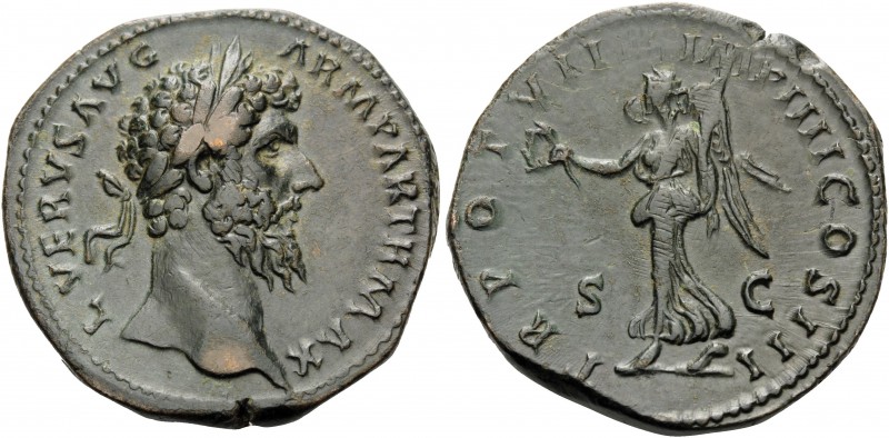 Lucius Verus, 161-169. Sestertius (Orichalcum, 33 mm, 23.89 g, 5 h), Rome, 167. ...