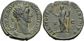 Commodus, 177-192. Sestertius (Orichalcum, 31 mm, 25.03 g, 6 h), Rome, 181. M COMMODVS ANTONINVS AVG Laureate bust of Commodus to right. Rev. FEL AVG ...