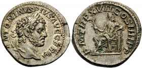Caracalla, 198-217. Denarius (Silver, 19 mm, 3.37 g, 12 h), Rome, 214. ANTONINVS PIVS AVG GERM Laureate head of Caracalla to right. Rev. P M TR P XVII...