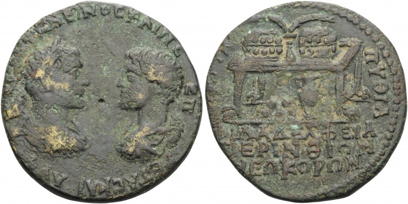 THRACE. Perinthus . Caracalla and Geta, as Caesar, 198-209. Hexassarion (Bronze,...