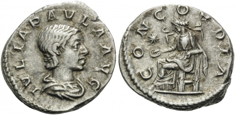 Julia Paula, Augusta, 219-220. Denarius (Silver, 19 mm, 3.52 g, 7 h), wife of El...