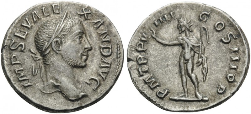 Severus Alexander, 222-235. Denarius (Silver, 19 mm, 3.08 g, 6 h), Rome, 230. IM...