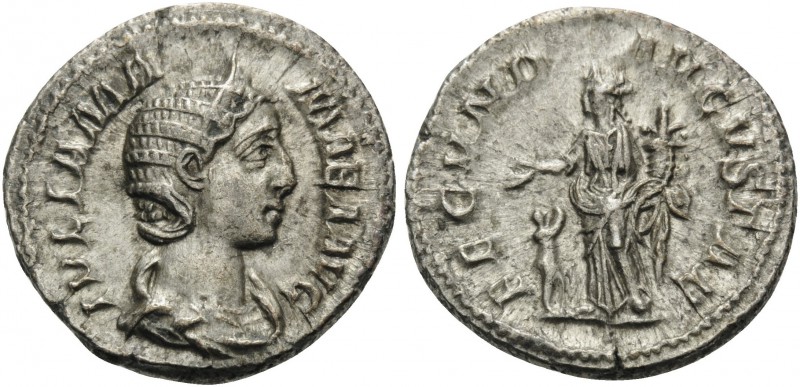 Julia Mamaea, Augusta, 222-235. Denarius (Silver, 19 mm, 3.47 g, 7 h), mother of...