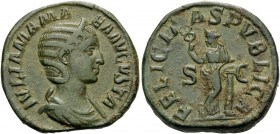 Julia Mamaea, Augusta, 222-235. Sestertius (Orichalcum, 31 mm, 22.48 g, 1 h), mother of Severus Alexander, Rome, 228. IVLIA MAMAEA AVGVSTA Draped bust...