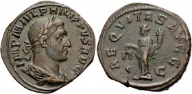 Philip I, 244-249. Sestertius (Orichalcum, 31 mm, 19.88 g, 1 h), Rome, 246. IMP M IVL PHILIPPVS AVG Laureate, draped, and cuirassed bust of Philip to ...