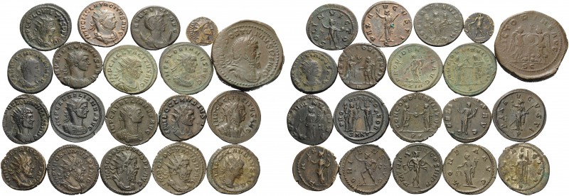 Later 3rd Century. (Billon, 90.00 g). Lot of 19 Later 3rd Century Bronze coins, ...