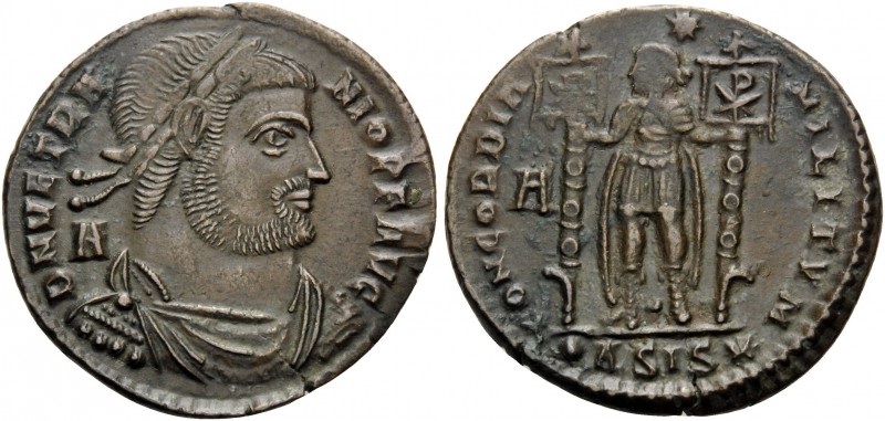 Vetranio, 350. Centenionalis (Bronze, 24 mm, 4.64 g, 1 h), Siscia, 1st officina....
