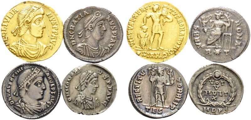 Julian II, Valentinian I, Gratian and Honorius. (9 g). Lot of 1 Gold and 3 Silve...