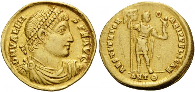 Valens, 364-378. Solidus (Gold, 21 mm, 4.44 g, 6 h), Antioch, 9th officina, 367....
