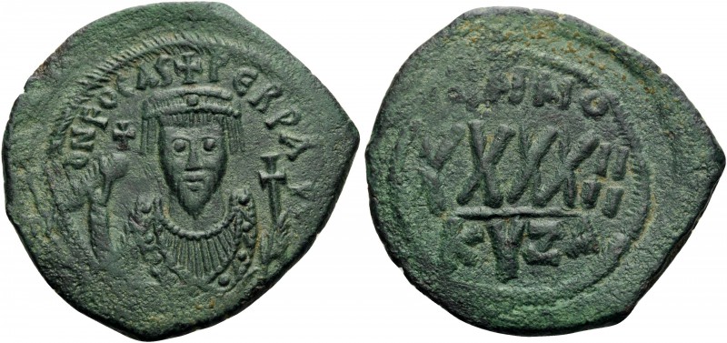 Phocas, 602-610. 40 Nummia or Follis (Bronze, 32 mm, 10.40 g, 6 h), Cyzicus, 1st...
