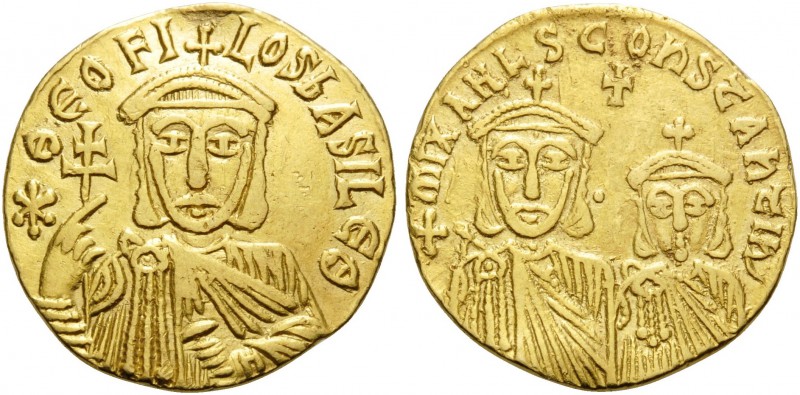 Theophilus, with Constantine and Michael II, 829-842. Solidus (Gold, 19 mm, 4.36...