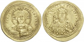 Constantine VIII, 1025-1028. Histamenon (Gold, 26 mm, 4.41 g, 6 h), Constantinople. + IhS XIS REX REGNANTIhM Bust of Christ Pantokrator facing, with c...