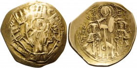 Andronicus II Palaeologus, with Michael IX, 1282-1328. Hyperpyron (Gold, 25 mm, 3.99 g, 5 h), Class II, Constantinople, 1294-1320. MP-ΘV /P Half-lengt...