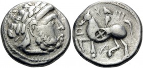 CELTIC, Lower Danube. Uncertain tribe . Circa 3rd Century BC. Tetradrachm (Silver, 23 mm, 12.16 g, 12 h), Imitating Philip III of Macedon, struck in t...