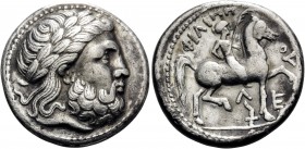 CELTIC, Lower Danube. Uncertain tribe . Early 3rd century BC. Tetradrachm (Silver, 25 mm, 13.18 g, 10 h), early imitation of Philip II, copying an iss...