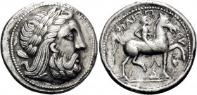 CELTIC, Lower Danube. Uncertain tribe . Early 3rd century BC. Tetradrachm (Silver, 25 mm, 13.93 g, 9 h), early imitation of Philip II, copying an issu...