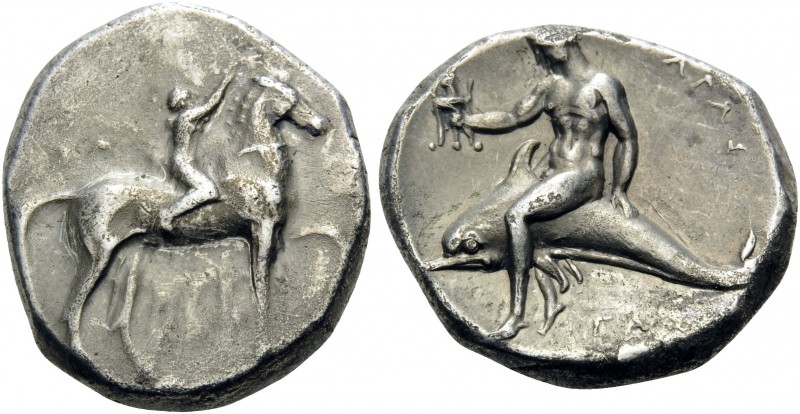CALABRIA. Tarentum . Circa 302-280 BC. Nomos (Silver, 21 mm, 7.82 g, 3 h), Sa......