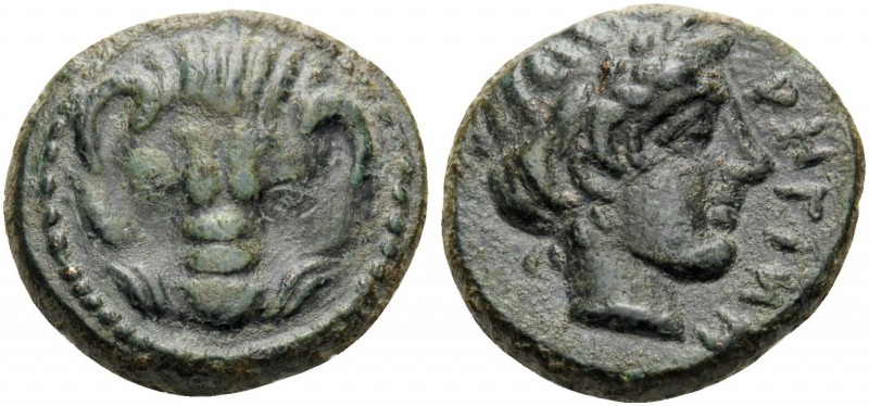 BRUTTIUM. Rhegion . Circa 415/0-387 BC. (Bronze, 12 mm, 2.07 g, 7 h). Lion's hea...