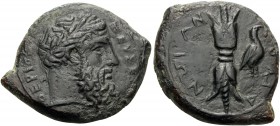 SICILY. Agyrion . 344-339/8 BC. Hemidrachm (Bronze, 26 mm, 10.28 g, 10 h), Timoleontic Symmachy coinage. ZEYΣ EΛEY-ΘEPIOΣ Laureate head of Zeus Eleuth...