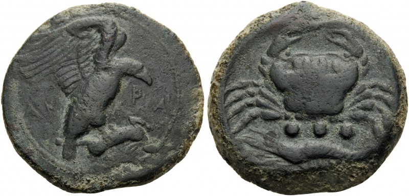 SICILY. Akragas . Circa 406 BC. Tetras (Bronze, 23 mm, 11.32 g, 12 h). AK-PA Eag...
