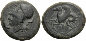 SICILY. Syracuse . Dionysios I, 405-367 BC. Litra (Bronze, 21 mm, 7.01 g, 9 h), circa 390 BC. ΣYPA Head of Athena left, wearing Corinthian helmet deco...