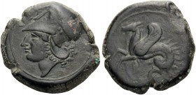 SICILY. Syracuse . Dionysios I, 405-367 BC. Litra (Bronze, 21 mm, 7.49 g, 9 h), circa 390 BC. ΣYPA Head of Athena left, wearing Corinthian helmet. Rev...