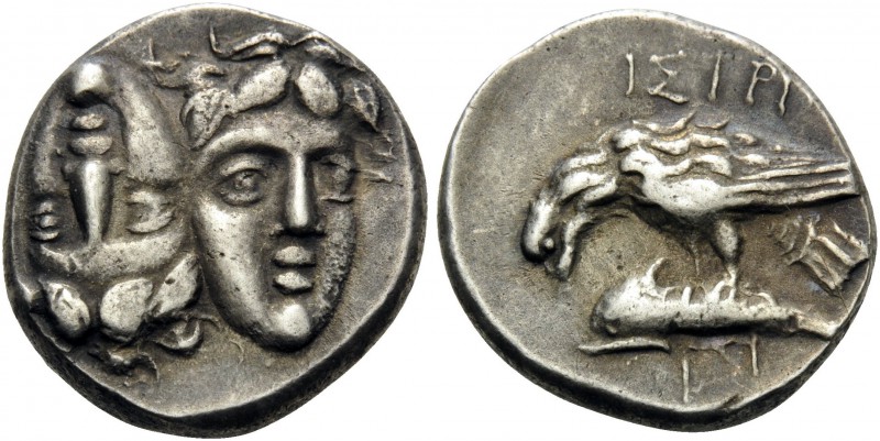 MOESIA. Istros . Circa 313-280 BC. Drachm (Silver, 18 mm, 5.65 g, 2 h). Two faci...