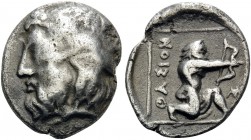 ISLANDS OFF THRACE, Thasos. Circa 411-340 BC. Drachm (Silver, 16 mm, 3.06 g, 11 h). Bearded head of Dionysos left, wearing ivy wreath. Rev. ΘAΣION Her...