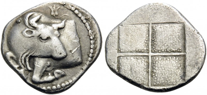 MACEDON. Akanthos . Circa 430-390 BC. Tetrobol (Silver, 15 mm, 2.15 g). Forepart...