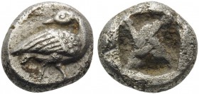 MACEDON. Eion . Circa 480-470 BC. Diobol (Silver, 9 mm, 1.27 g). Goose standing right, head left. Rev. Incuse square diagonally divided. SNG ANS 272. ...