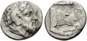 KINGS OF MACEDON. Archelaos, 413-400/399 BC. Diobol (Silver, 10 mm, 0.82 g, 5 h), Aigai. Bearded head of Herakles right, wearing lion's skin headdress...