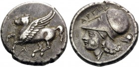 AKARNANIA. Argos Amphilochikon . Circa 340-300 BC. Stater (Silver, 20 mm, 8.47 g, 6 h). A Pegasos flying left. Rev. APΓEI Head of Athena left, wearing...