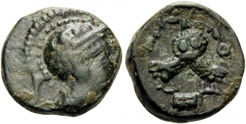 ATTICA. Athens . Circa 340-335 BC. (Bronze, 12 mm, 2.28 g, 9 h). Helmeted head o...
