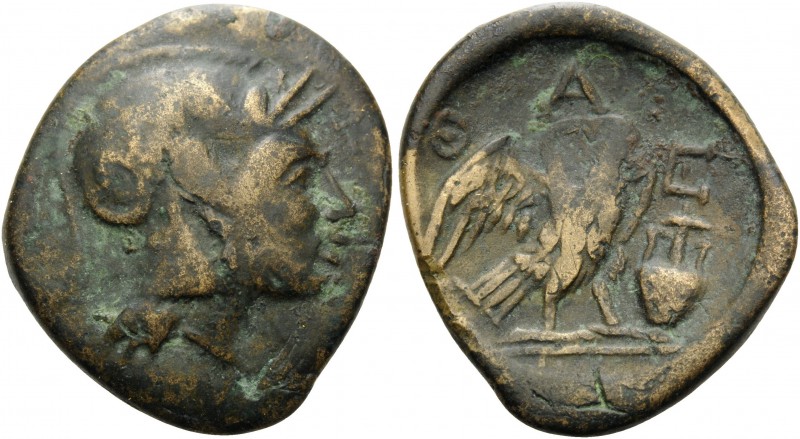 ATTICA. Athens . Circa 224/3-198 BC. (Bronze, 21 mm, 6.33 g, 12 h). Helmeted hea...