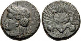ISLANDS OFF IONIA, Samos. Circa 408/4-380/66 BC. (Bronze, 14 mm, 2.73 g, 5 h). Head of Hera to left. Rev. ΣA Facing lion scalp. SNG Copenhagen 1695-6....