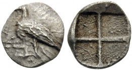 ASIA MINOR, Uncertain. Abydos? . 5th century BC. Hemiobol (Silver, 7 mm, 0.33 g). Eagle standing left. Rev. Quadripartite incuse square. Unpublished i...