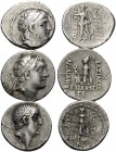 SELEUKID AND CAPPADOCIAN KINGS. . (Silver, 12.10 g). Lot of 3 Hellenistic portrait Silver Drachms. 1 . Seleucid, Antiochos VII. 2 . Cappadocia, Ariara...