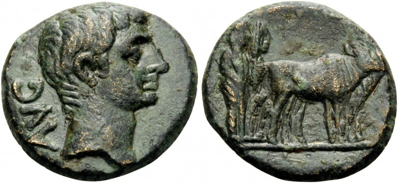 MACEDON. Philippi . Augustus, 27 BC -14 AD. (Bronze, 17 mm, 3.89 g, 5 h). AVG Ba...