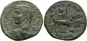 MACEDON. Stobi . Caracalla, 198-217. (Bronze, 25 mm, 11.41 g, 12 h). IM C M AV ANTONINVS Laureate and cuirassed bust of Caracalla to left. Rev. MVNIC ...