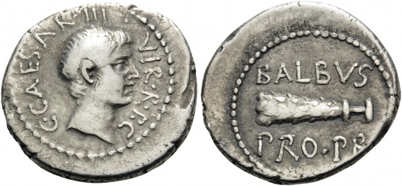 Octavian, Late 41 BC. Denarius (Silver, 19 mm, 3.95 g, 7 h), L. Cornelius Balbus...
