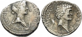 Mark Antony and Cleopatra, 34 BC. Denarius (Silver, 18 mm, 3.25 g, 12 h), Alexandria. CLEOPATRAE REGINAE REGVM FILIORVM REGVM Draped and diademed bust...
