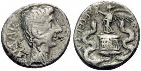 Augustus, 27 BC-AD 14. Quinarius (Silver, 13 mm, 1.58 g, 3 h), Uncertain Italian or Ephesus mint, circa 29-28 BC. CAESAR Bare head of Augustus to righ...